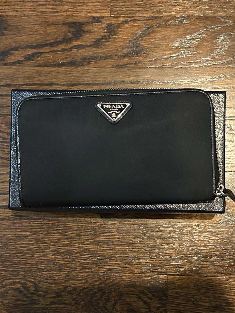 Prada Black Zip-Around Wallet with Triangle Logo